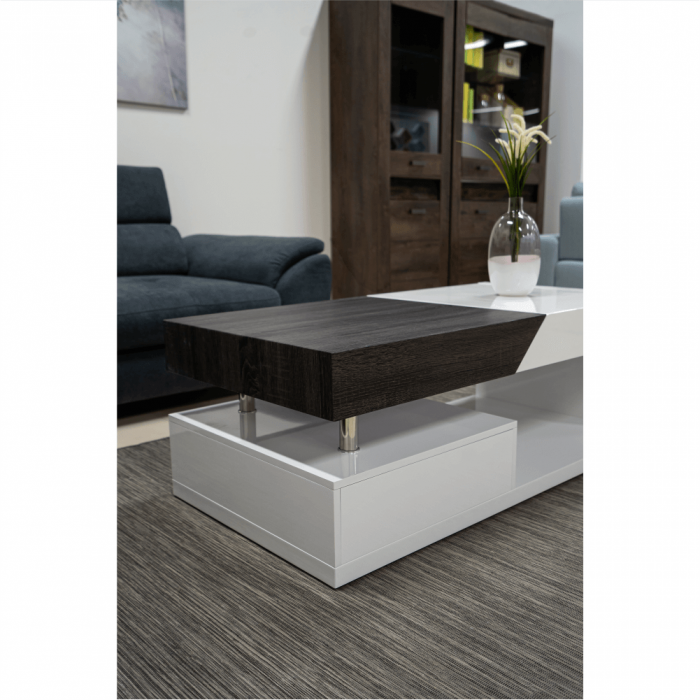 Măsuţă de cafea, alb extra lucios HG/gri cu design din lemn, MELIDA [2]