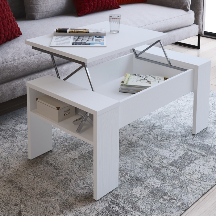 Măsuţă de cafea, alb, cu sistem de ridicare [4]