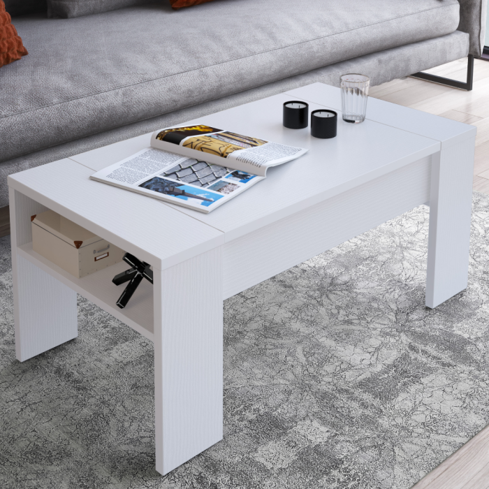 Măsuţă de cafea, alb, cu sistem de ridicare [5]