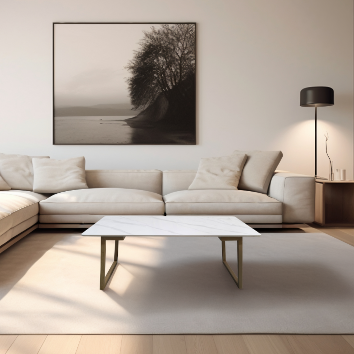 Măsuţă de cafea, marmură albă/fag, DEMIAN [2]