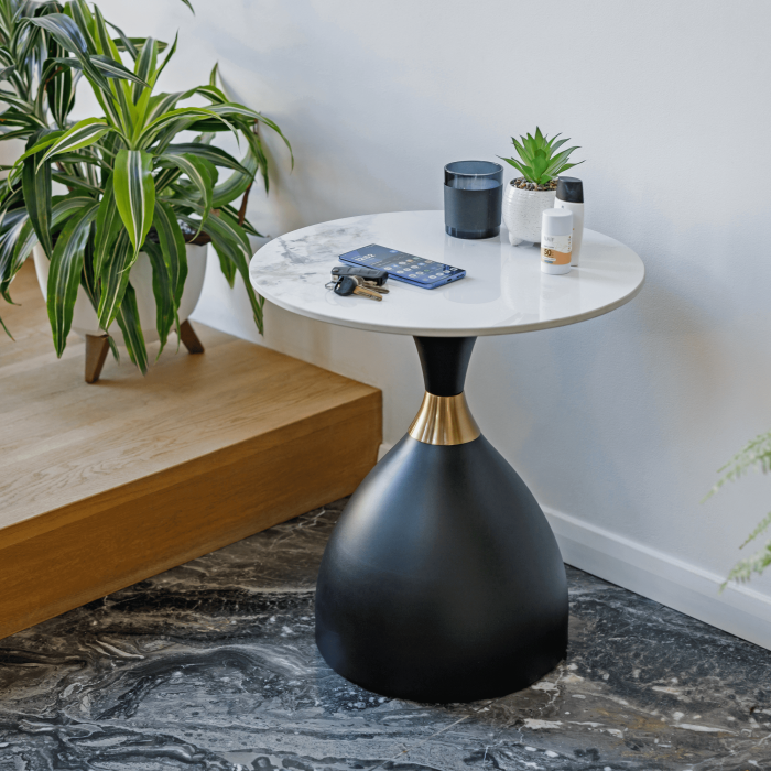 Măsuţă de cafea, marmură albă/negru/aur, ODIS NEW [8]