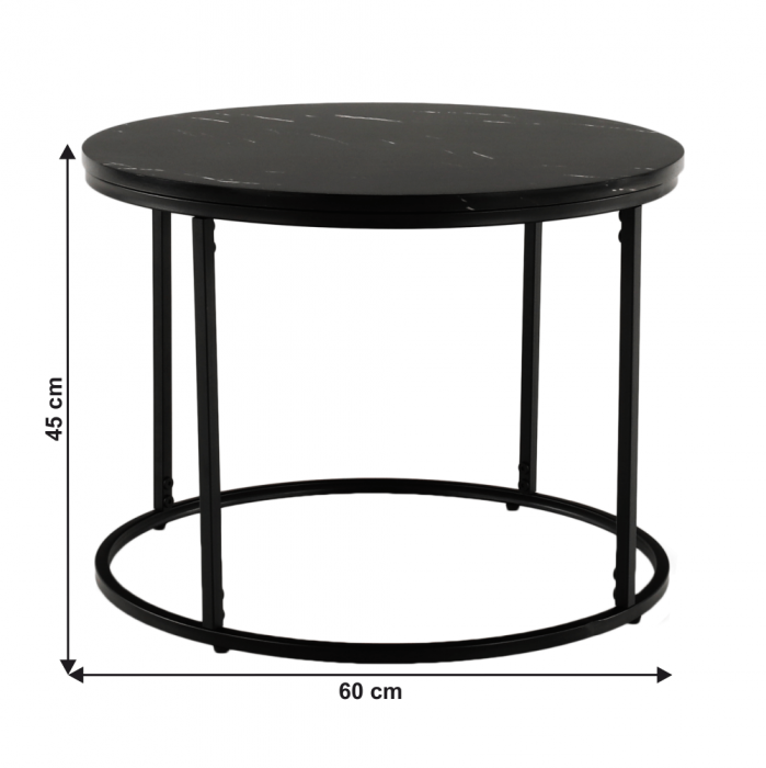 Măsuţă de cafea, marmură neagră / metal negru, GAGIN [12]