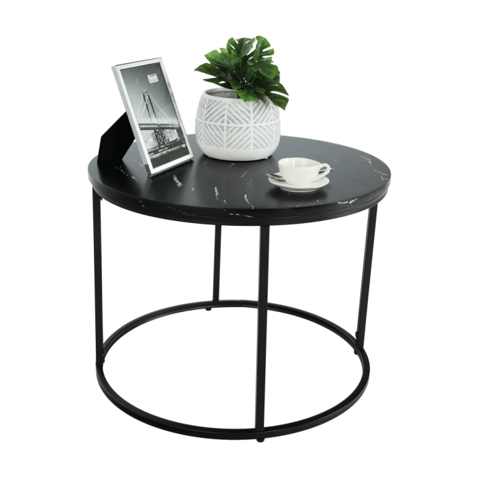 Măsuţă de cafea, marmură neagră / metal negru, GAGIN [16]