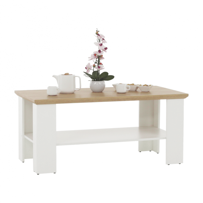 Măsuţă de cafea MZ17, alb / stejar grand, LEON [3]