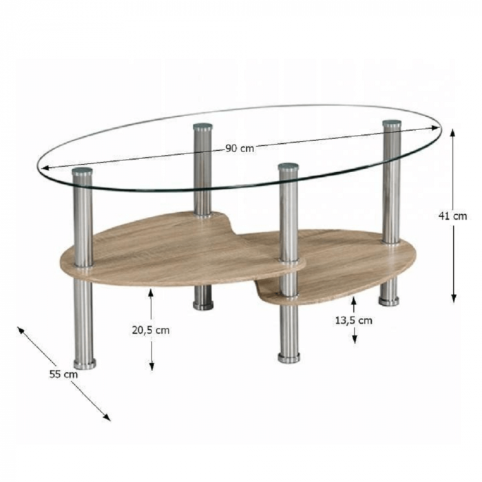 Măsuţă de cafea, oţel/sticlă transparentă/stejar sonoma, PANTY NEW [2]