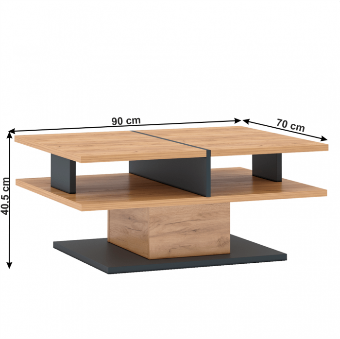 Măsuţă de cafea T, stejar craft auriu / gri grafit, FIDEL [2]