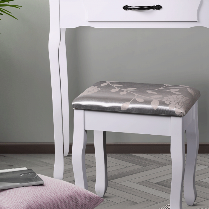 Măsuţă de toaletă cu taburet, alb/argintiu, LINET NEW [9]