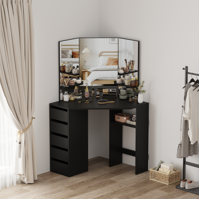 Măsuţă de toaletă de colţ, negru, ELIO [8]