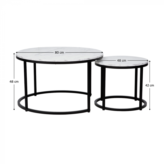 Măsuţe de cafea, set de 2, alb/negru, CIRKO [3]