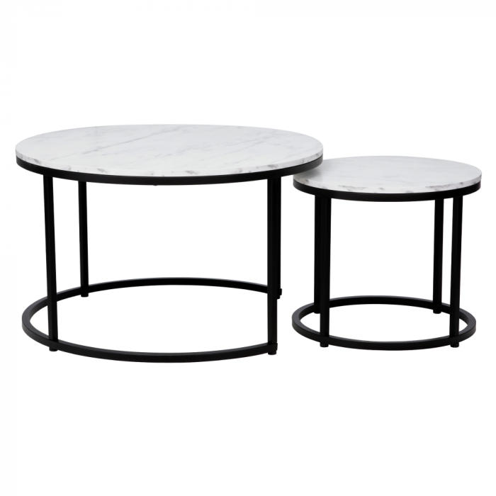 Măsuţe de cafea, set de 2, alb/negru, CIRKO [1]