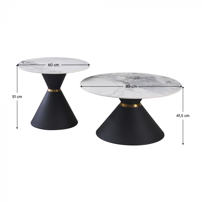 Măsuţe de cafea, set de 2 bucăţi, marmură/negru/auriu, MABUZ [2]