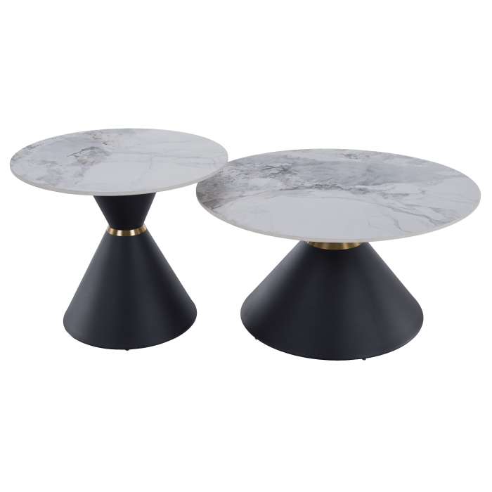 Măsuţe de cafea, set de 2 bucăţi, marmură/negru/auriu, metal, MABUZ NEW [26]