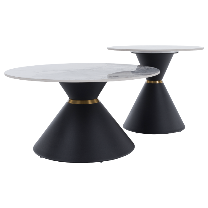Măsuţe de cafea, set de 2 bucăţi, marmură/negru/auriu, metal, MABUZ NEW [6]