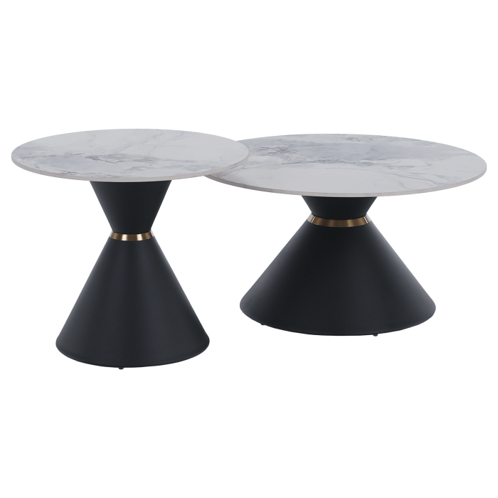Măsuţe de cafea, set de 2 bucăţi, marmură/negru/auriu, metal, MABUZ NEW [22]