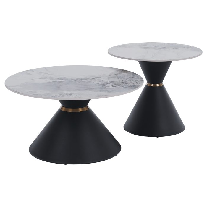Măsuţe de cafea, set de 2 bucăţi, marmură/negru/auriu, metal, MABUZ NEW [21]