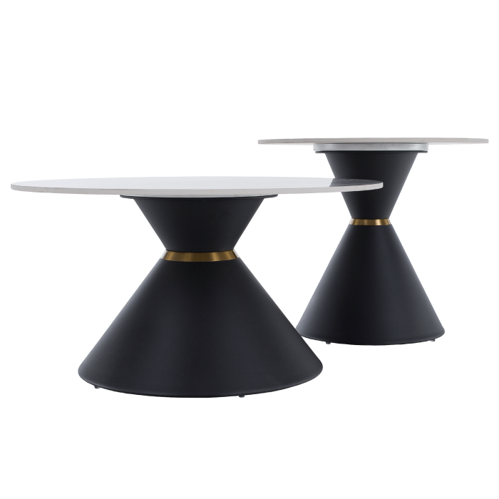 Măsuţe de cafea, set de 2 bucăţi, marmură/negru/auriu, metal, MABUZ NEW [7]