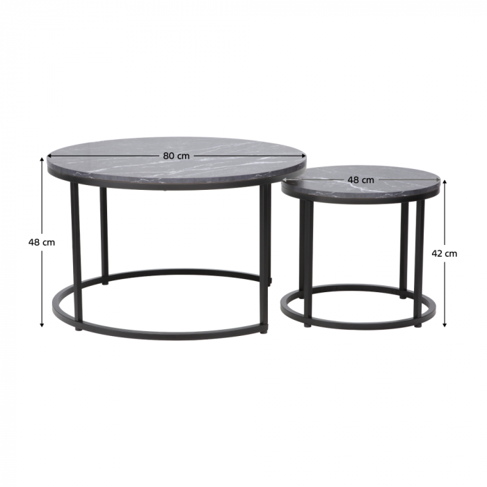 Măsuţe de cafea, set de 2, gri închis/negru, CIRKO [3]