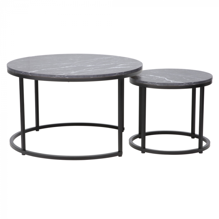 Măsuţe de cafea, set de 2, gri închis/negru, CIRKO [1]