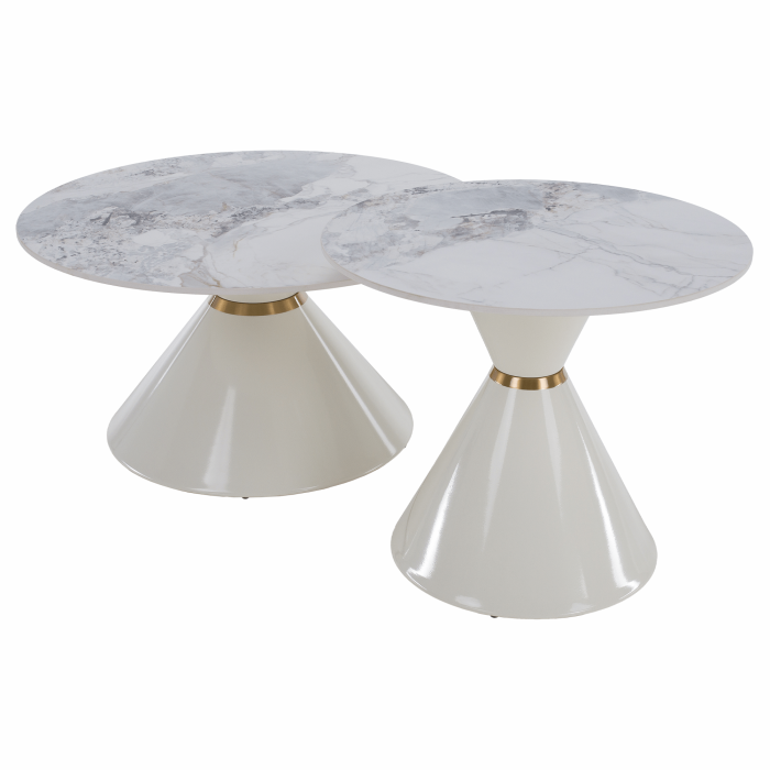Măsuţe de cafea, set de 2, marmură albă/albă/auriu, metal, MABUZ NEW [2]