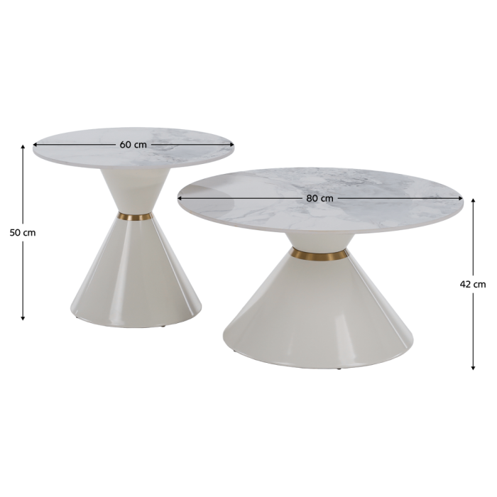Măsuţe de cafea, set de 2, marmură albă/albă/auriu, metal, MABUZ NEW [27]