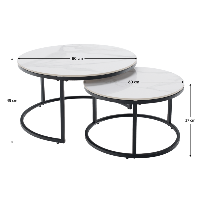 Măsuţe de cafea, set de 2, marmură albă/negru, LASTRO NEW [10]