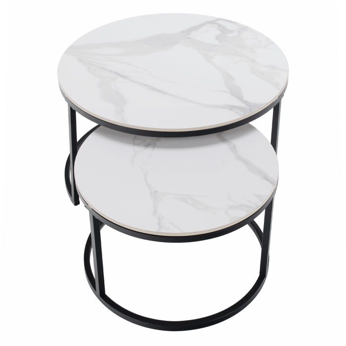 Măsuţe de cafea, set de 2, marmură albă/negru, LASTRO NEW [8]