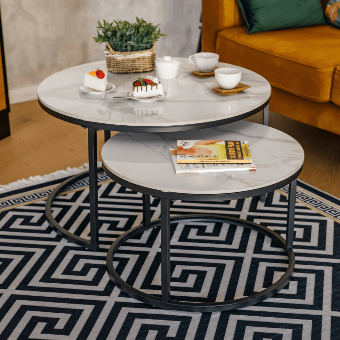 Măsuţe de cafea, set de 2, marmură albă/negru, LASTRO NEW [2]