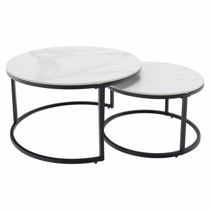 Măsuţe de cafea, set de 2, marmură albă/negru, LASTRO NEW [7]