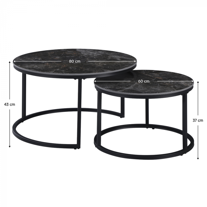 Măsuţe de cafea, set de 2, marmură negru/oţel negru, LASTRO [4]