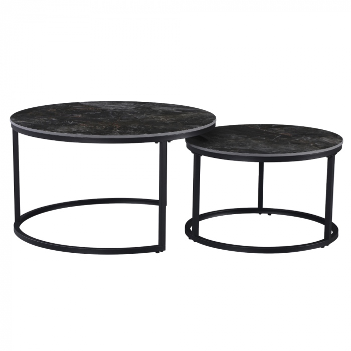 Măsuţe de cafea, set de 2, marmură negru/oţel negru, LASTRO [2]