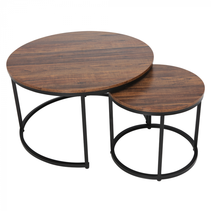 Măsuţe de cafea, set de 2, nuc/negru, CIRKO [3]