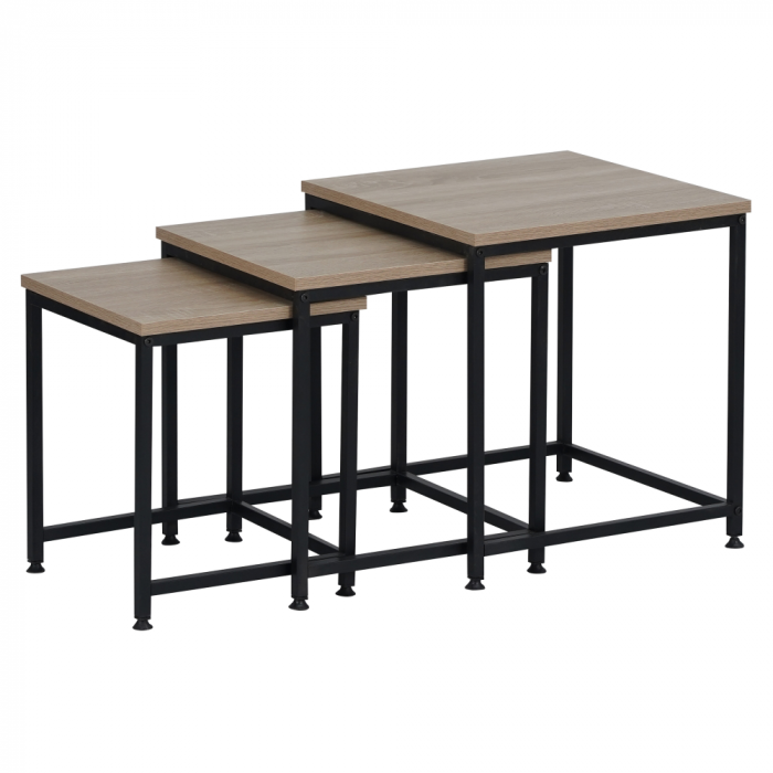 Măsuţe de cafea, set de 3 buc., stejar sonoma/negru, KASTLER 2 NEW TYP 3 [1]