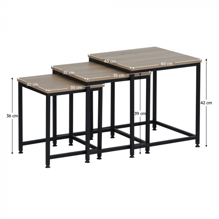 Măsuţe de cafea, set de 3 buc., stejar sonoma/negru, KASTLER 2 NEW TYP 3 [5]