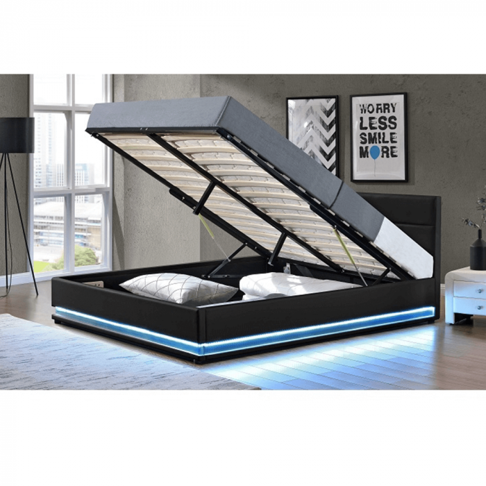 Mat matrimonial cu iluminat alb, negru, 180x200, BIRGET NEW [4]
