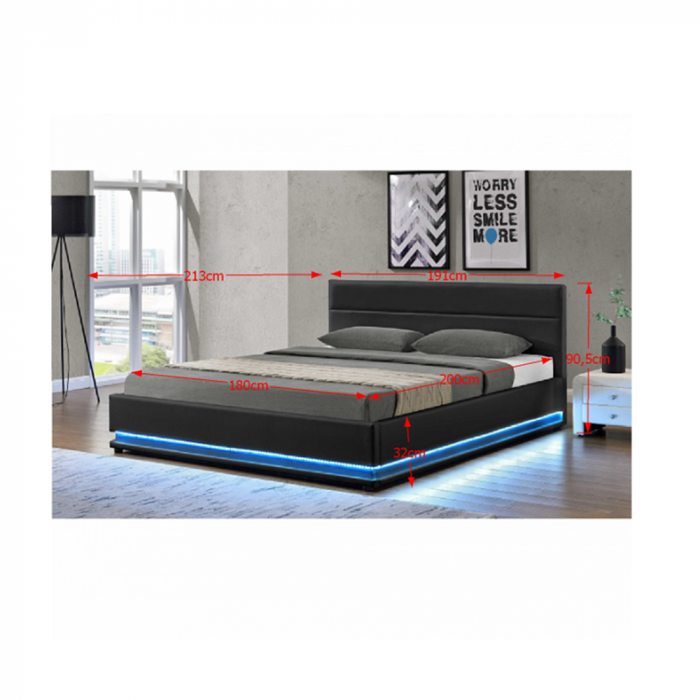 Mat matrimonial cu iluminat alb, negru, 180x200, BIRGET NEW [3]