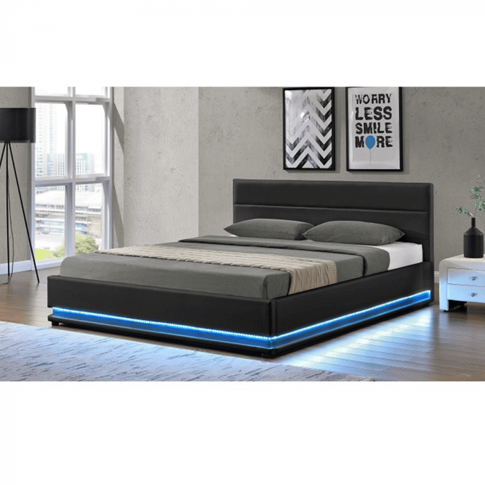 Mat matrimonial cu iluminat alb, negru, 180x200, BIRGET NEW [2]