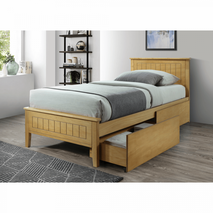 Pat de 1 persoana , din lemn stejar/mdf , cu 2 sertare incluse ,90x200 cm [2]