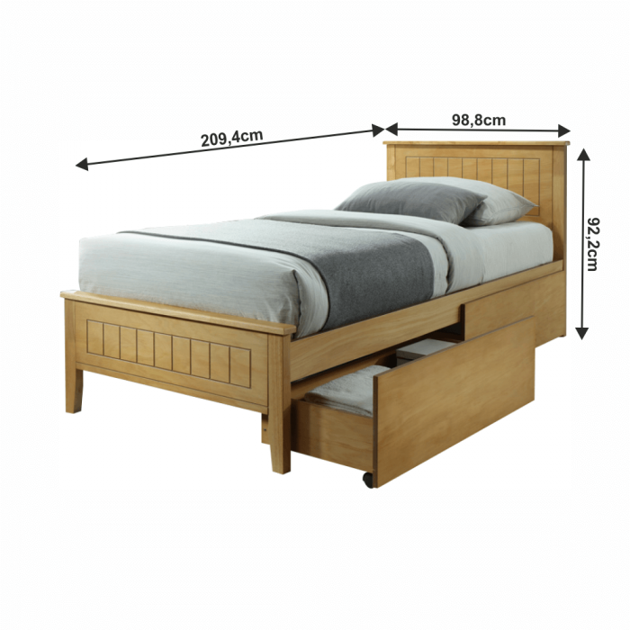 Pat de 1 persoana , din lemn stejar/mdf , cu 2 sertare incluse ,90x200 cm [3]