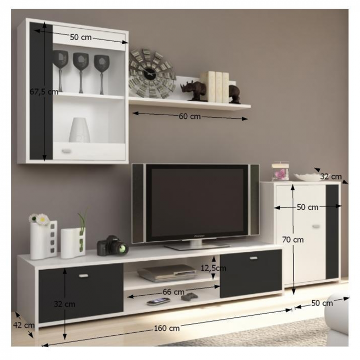 Mobilă de living, albă/neagră, GENTA [2]