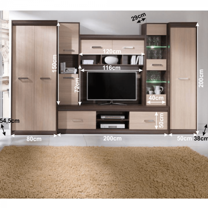 Mobilă de living, PAL/MDF, stejar deschis/stejar închis, KORINA [4]