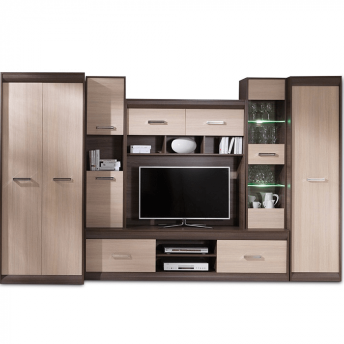 Mobilă de living, PAL/MDF, stejar deschis/stejar închis, KORINA [3]