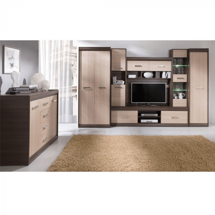 Mobilă de living, PAL/MDF, stejar deschis/stejar închis, KORINA [2]