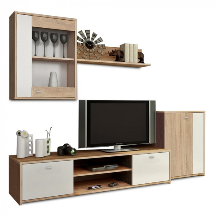 Mobilă de living, stejar sonoma/albă, GENTA [3]