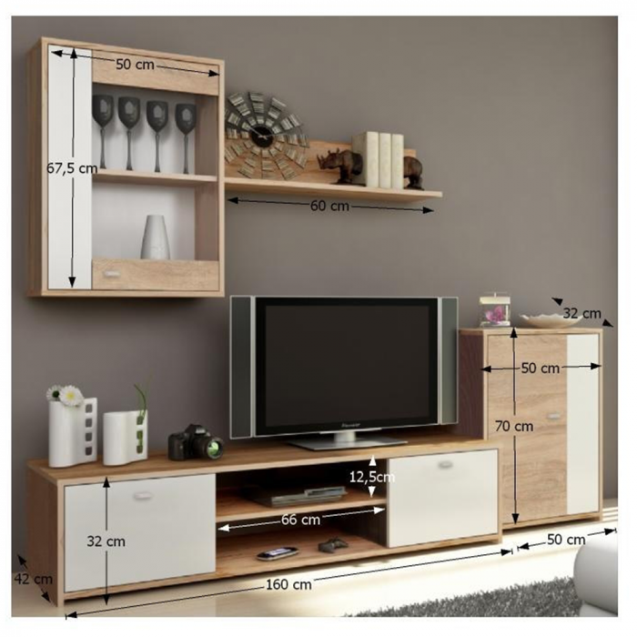 Mobilă de living, stejar sonoma/albă, GENTA [2]