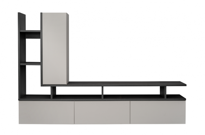 Mobila Living modern, casmir bej inchis/ stejar grafit, 210 cm lungime x35 cm adancime, suspendata- prindere perete, usi deschidere prin apasare-push open, canturi abs [3]