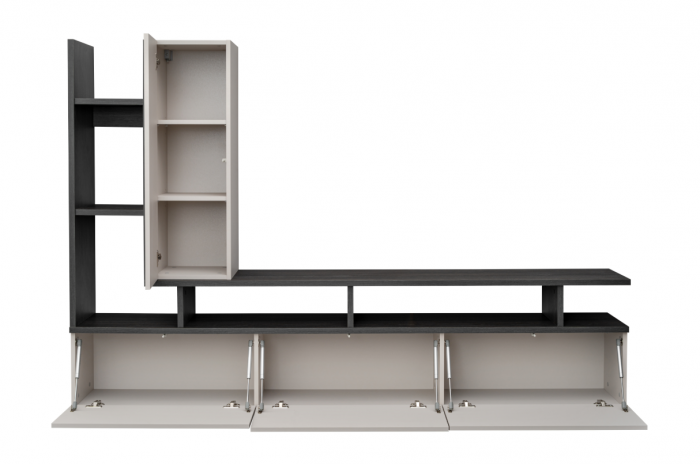 Mobila Living modern, casmir bej inchis/ stejar grafit, 210 cm lungime x35 cm adancime, suspendata- prindere perete, usi deschidere prin apasare-push open, canturi abs [2]