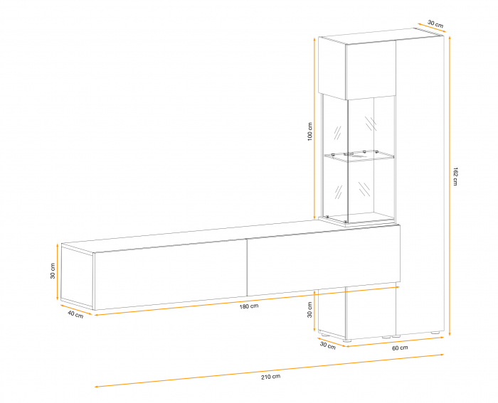 Mobila living moderna, albastru inchis/stejar natur, 210 cm lungime, usi deschidere push open/prin apasare, Bortis [3]