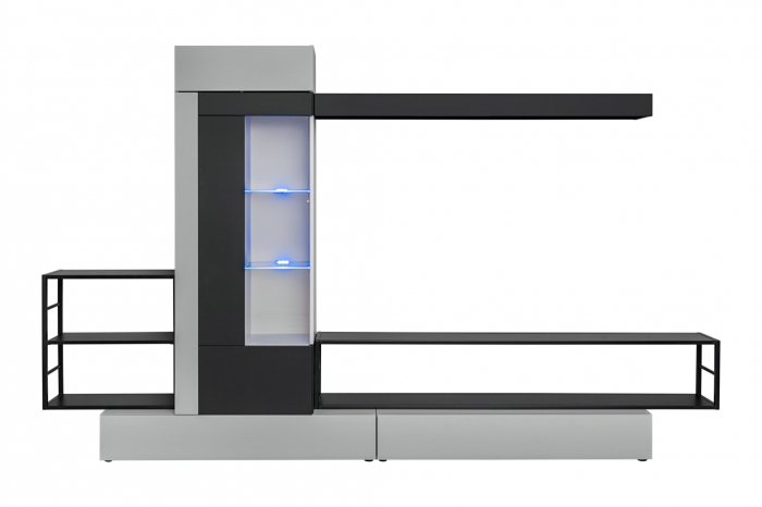 Mobila Living-sufragerie /camera de zi , negru perlat/gri perlat , 300 cm lungime, usi deschidere push open, vitrina iluminata led [2]