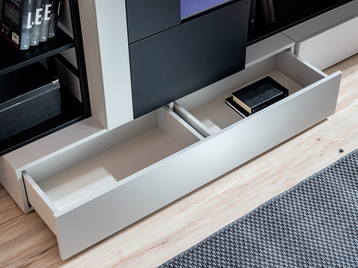 Mobila Living-sufragerie /camera de zi , negru perlat/gri perlat , 300 cm lungime, usi deschidere push open, vitrina iluminata led [10]