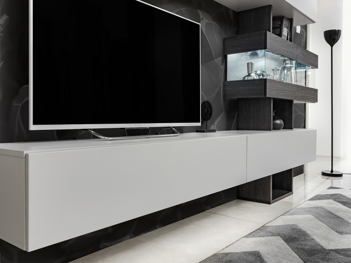 Mobila Living-sufragerie /camera de zi , stejar grafit/gri perlat  , 230 cm lungime, usi deschidere push open [6]